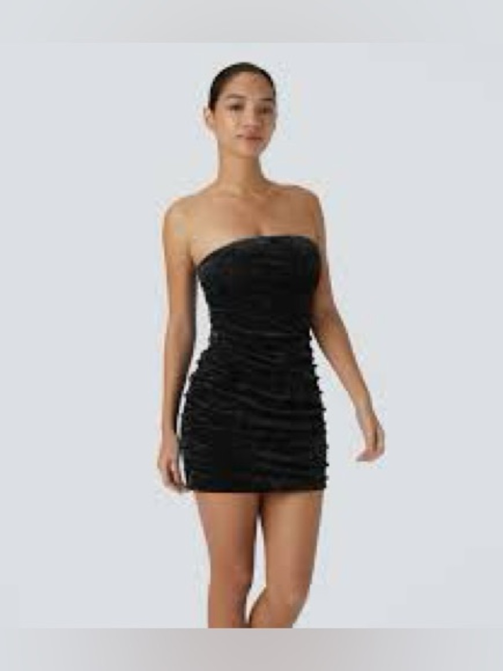 Sheer Ruched Ruffle Trim Wrapped Tie Side Velvet Bodycon Dress 2-Way Set Small - Picture 5 of 5